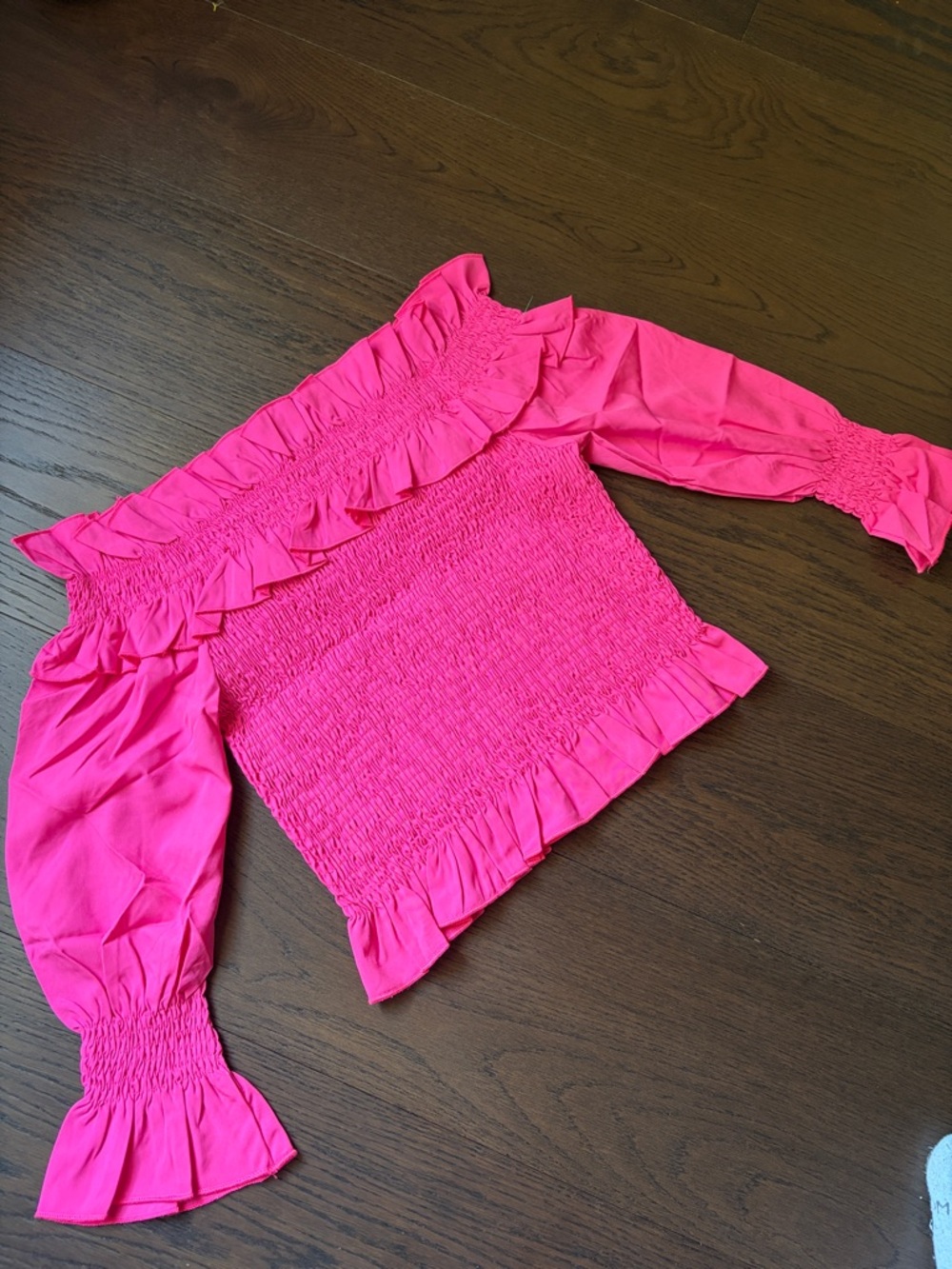 Hot Pink Off-Shoulder Smocked Ruffle Crop Top